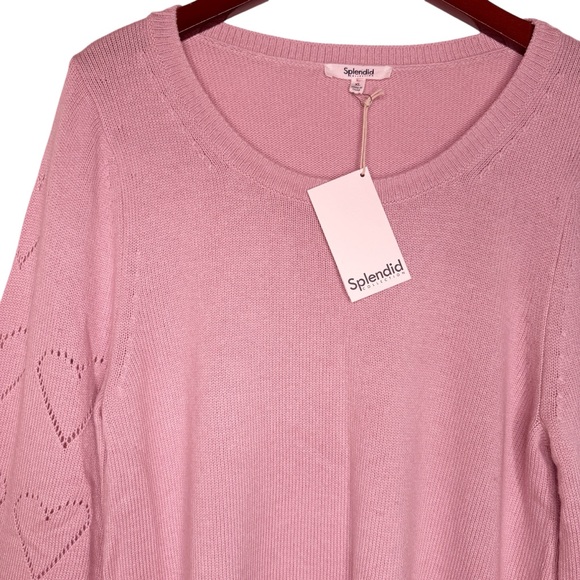 SPLENDID NWT Bullock Heart Sleeve Pointelle Sweater Size XL in Petal Pink - Picture 5 of 11